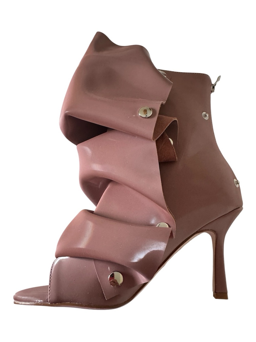 Ruffled Open-Toe Ankle Bootie in Dusty Rose